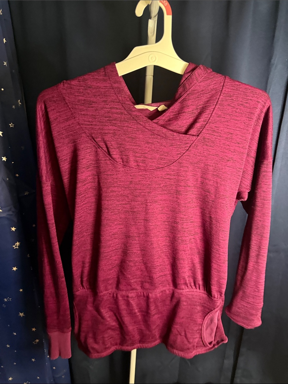 Athleta Marled Burgundy Crossover Hooded Pullover